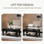 Yaheetech Wooden Coffee Table, Lift Top Coffee Table with Large Hidden Storage Shelf, Lift Tabletop Dining Tables for Living Room, Home Small Space, 38.6in, Black