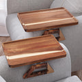 2 Pack Acacia Wood Couch Arm Tray,Couch Tray,Folding Sofa Armrest Trays,Couch Arm Table Clip-On Couch Desk for Drinks,Snacks,Phone,Remote Control