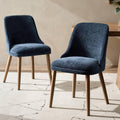 HULALA HOME Dining Chairs Set of 2, Navy Fabric Upholstered Dining Room Chairs Set with Solid Wood Legs, Paded Back, Modern Kitchen Accent Chairs for Living Room Bedroom Reception