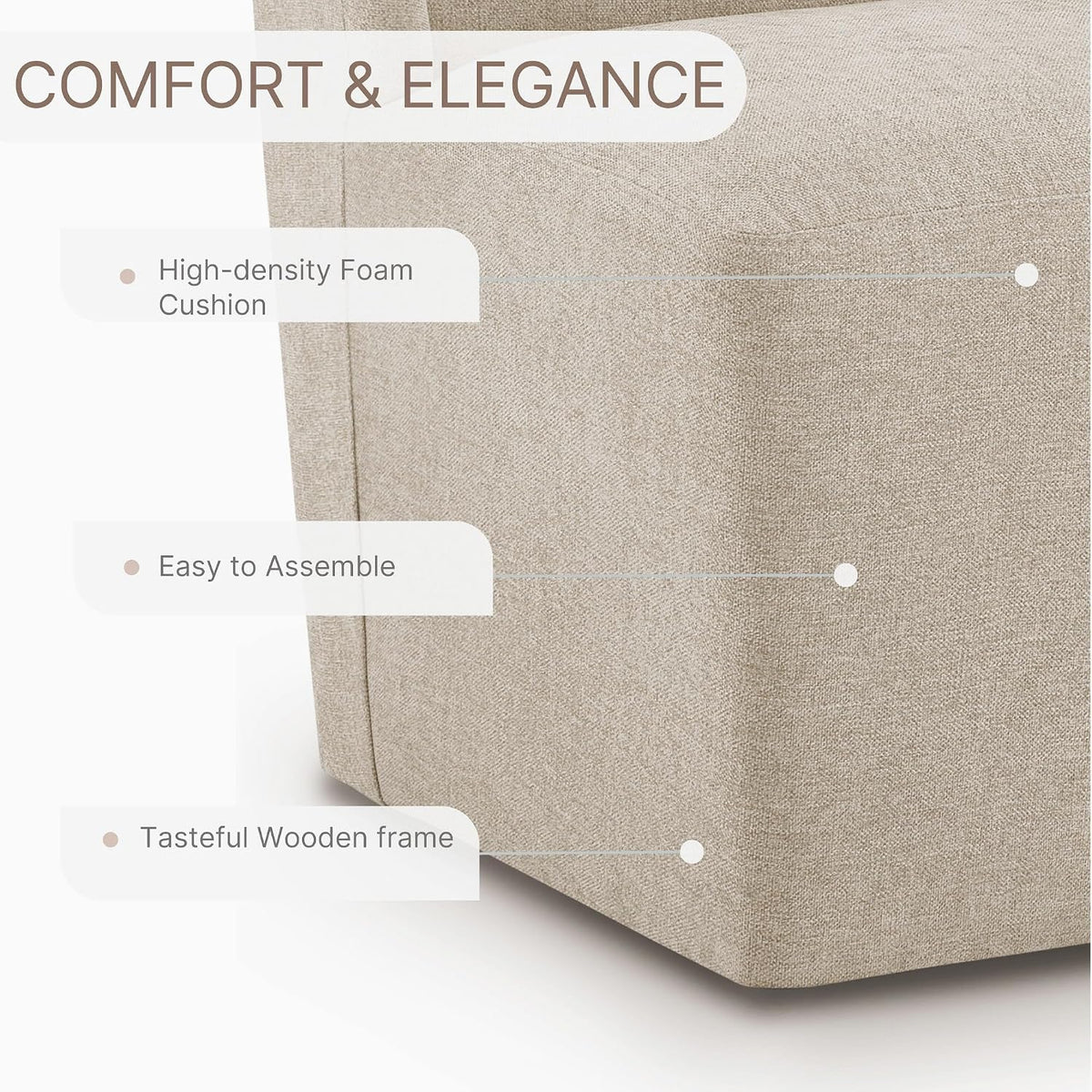 KISLOT Upholstered Dining Chairs Set of 4 with Casters, Sand | Wingback Modern Dining Room Chairs with Rollers, Armless Side Chair with Easy-clean Linen Look Fabric for Kitchen Dining Room