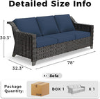 Outdoor Couch, Wicker Outdoor Conversation Set | Patio Couch with Olefin Removable Cushion, All-Weather Wicker Sofa with Deep Seat for Porch, Deck and Backyard, Blue