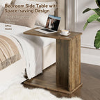 C-Shaped End Table for Couch, Small Side Table, Bedside Table for Sofa, Wooden Nightstand for Living Room Bedroom Laptop Work Desk, Easy Assembly, Rustic Brown, 23.6" D x 11.8" W x 23.6" H