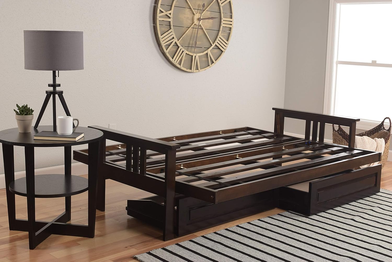 Kodiak Furniture Monterey Queen-size Futon, Storage Drawers, Espresso Finish with Oregon Trail Java Mattress