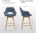 Zesthouse Swivel Counter Stools Set of 4, Wooden Counter Height Bar Stools | 26" Farmhouse Counter Stools with Back & Arm, Upholstered Linen Fabric Barstool with Solid Wood Leg, Blue Island High Chairs