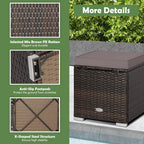 HAPPYGRILL 2PCS Patio Ottoman Set Outdoor Wicker Stool with Storage, Rattan Footrest Ottoman with Solid Metal Frame and Cushion for Backyard Poolside Garden Porch Balcony
