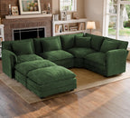 ELUCHANG 114" Oversized Modular Sectional Sofa, Comfy Chenille Cloud Couch, 6-Seater V Shaped Modern Deep Seat Sofa w/Removable Covers for Living Room, Bedroom, DIY Combination - Green