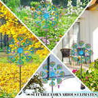 Metal Wind Spinner Outdoor, Kinetic Pinwheel Wind Sculpture with Stake, Small Garden Windmill for Patio Yard Lawn Art Decor (1pcs-Blue Green)