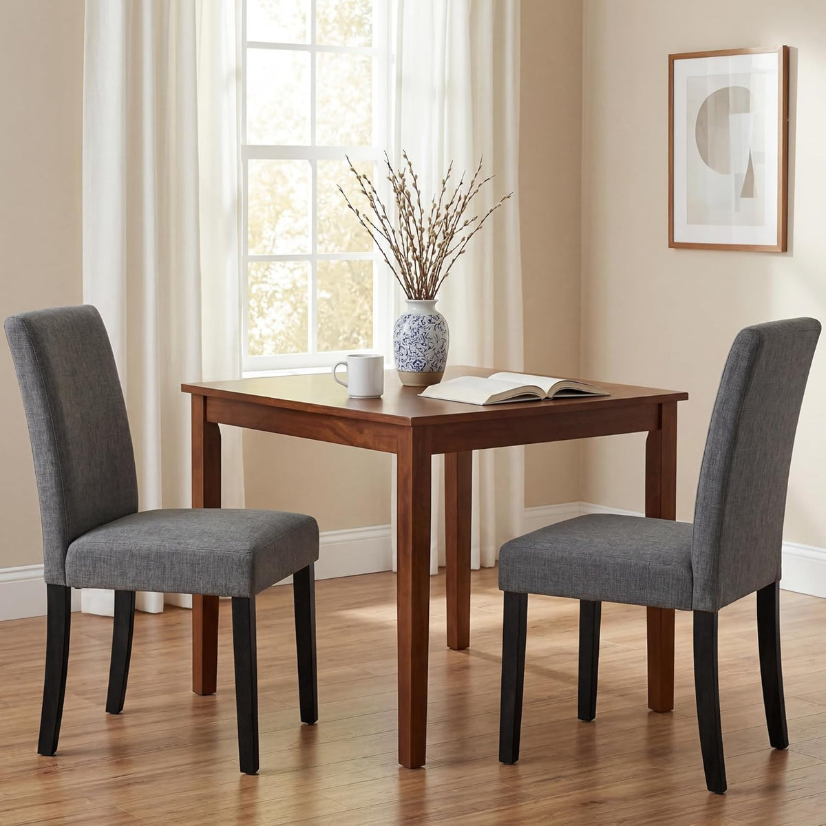 Modern Fabric Dining Chairs,Elegant Design Kitchen & Dining Room Chairs with High Back for Home Dining Space (Gray, Set of 2)