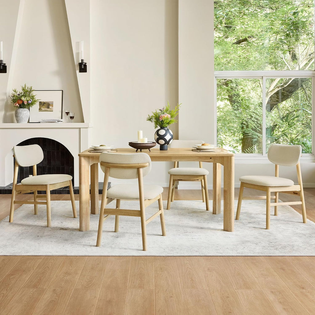 CHITA 59" Mid Century Modern Dining Table for 6, Rectangle Wood Kitchen & Dining Room Table, Solid Rubberwood Frame, Oak Venner