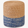 Wimarsbon Natural Seagrass Foot Stool, Hand Weaving Round Ottoman, for Living Room, Outdoor Seat (Natural & Blue)