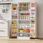 Giantex Kitchen Pantry Cabinet, 65.5" Tall Kitchen Hutch w/8-Tier Storage Cabinet, 16-Tier Door Shelves & Adjustable Shelves, 4-Door Freestanding Buffet Sideboard for Dining Room, Living Room, White