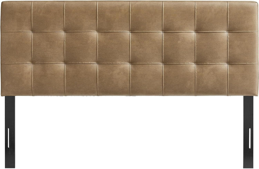 Modway Lily Faux Leather Queen Size Headboard with Biscuit Tufting in Toast - Vegan Leather Upholstery with Padded Design and 5 Height-Adjustable Mounts