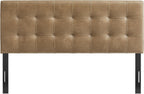 Modway Lily Faux Leather Queen Size Headboard with Biscuit Tufting in Toast - Vegan Leather Upholstery with Padded Design and 5 Height-Adjustable Mounts