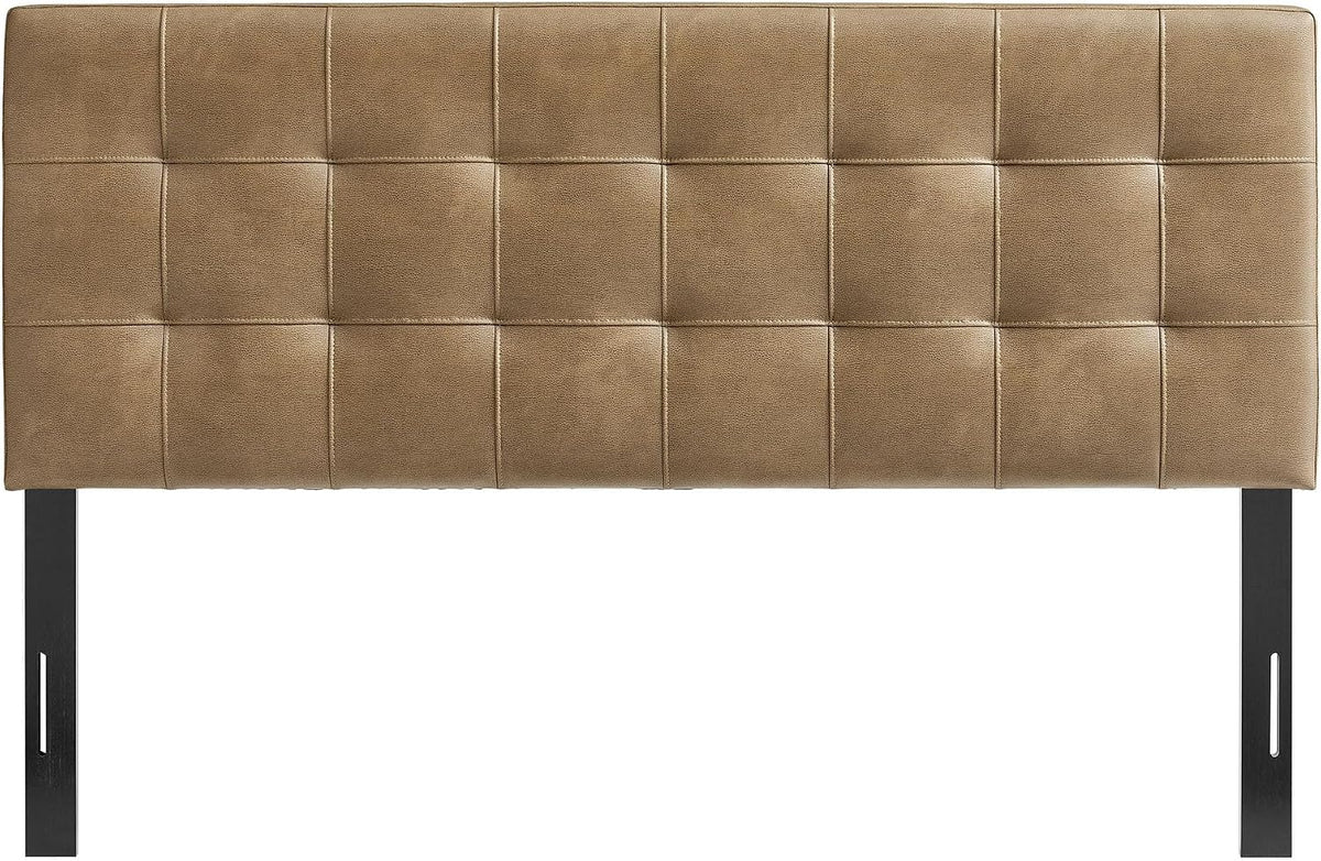 Modway Lily Faux Leather Queen Size Headboard with Biscuit Tufting in Toast - Vegan Leather Upholstery with Padded Design and 5 Height-Adjustable Mounts