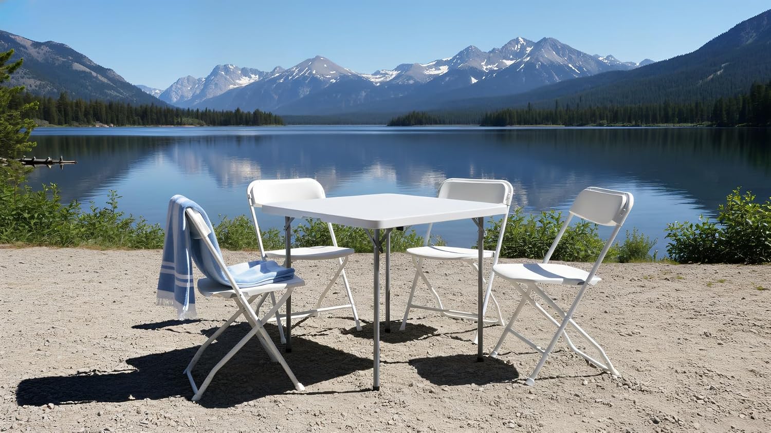 BTEXPERT 5 Piece Folding Card Table Portable and Chair Set, 34" Square Foldable Table 4 Adult Chairs for Board Games Party Home Indoor Outdoor Lightweight White Plastic