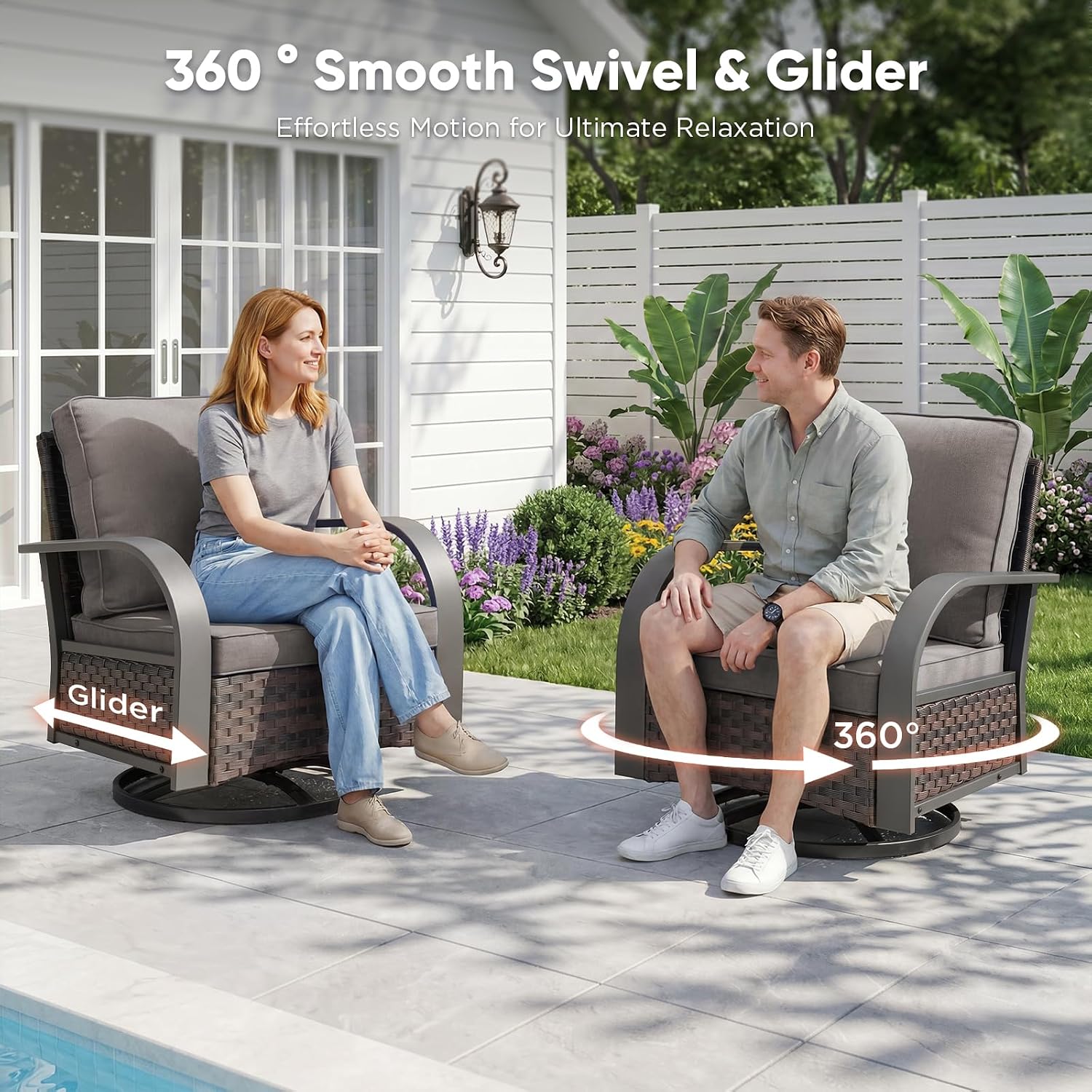 Belord Outdoor Swivel Rocker Patio Chairs of 2, Patio Conversation Glider Set with Wide Metal Armrests, Handwoven Rattan Bistro Set for Backyard, Garden, Luxury Patio Furniture for Indoor (Grey)