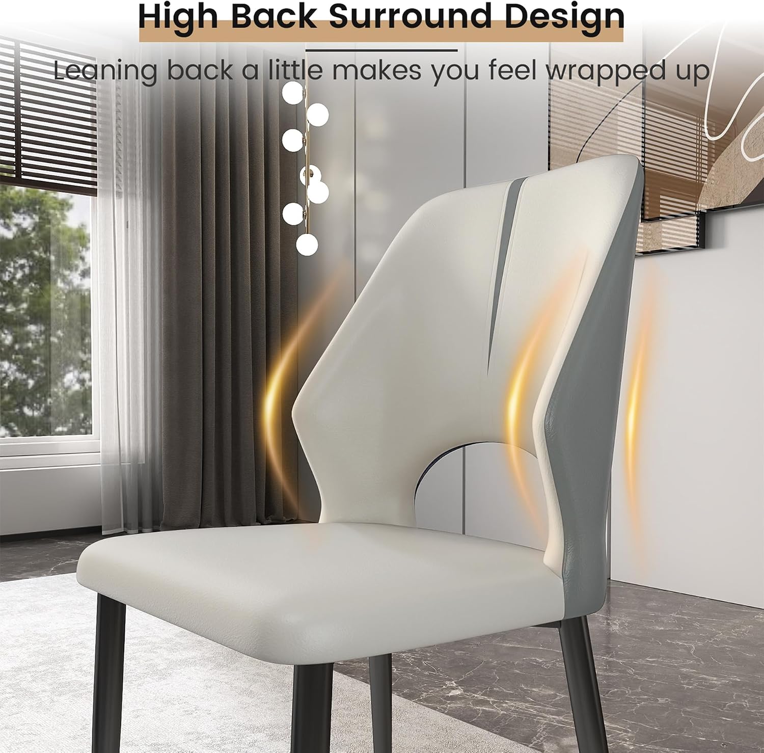 Upholstered Dining Chairs Set of 2, Modern PU Leather Dining Room Kitchen Side Chair with Padded Seat and Metal Legs Restaurant/Cafe,Light Grey