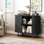 Buffet Cabinet with Storage, Fluted Sideboard Buffet with Sliding Door, Coffee Bar Cabinet with Adjustable Shelf, Console Table, Accent Table for Entryway, Kitchen (Black, 40 Inch)