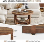 Tribesigns Round Coffee Table, 2-Tier Circle Coffee Table with Storage, Modern Wooden Accent Center Table for Living Room, Thick Tabletop & Base, Dark Brown