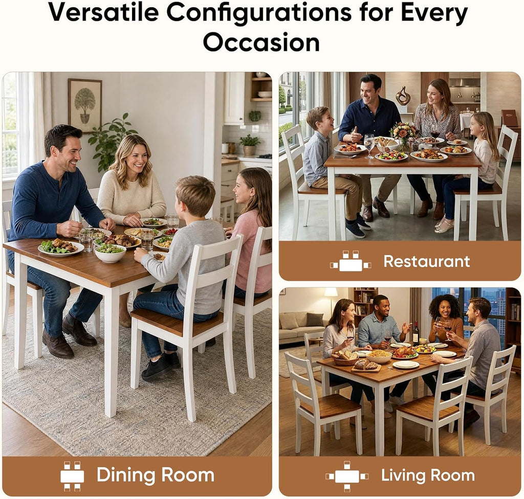5-Piece Dining Table Set, Kitchen Table Chairs Set of 4, Space-Saving | Farmhouse Dining Table Set for 4, Kitchen Table and Chairs with for Dining Room, Small Kitchen, Apartment Dark Walnut White