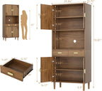 Smuxee 70.87" Walnut Kitchen Pantry Cabinet, Tall Food Pantry Cabinet with Line Groove Design, Kitchen Hutch with Microwave Stand for Dining Room, Living Room, Bar