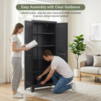 71" Metal Kitchen Storage Cabinet with Doors, Freestanding Steel Pantry Cabinet, 4 Adjustable Shelves, for Dining Room, Black