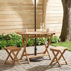 Round Solid Teak Folding Table with Water-Based Finish, 43.31 x 29.53 in, Slatted Top for Drainage, Umbrella Hole, Seats Four for Garden Patio