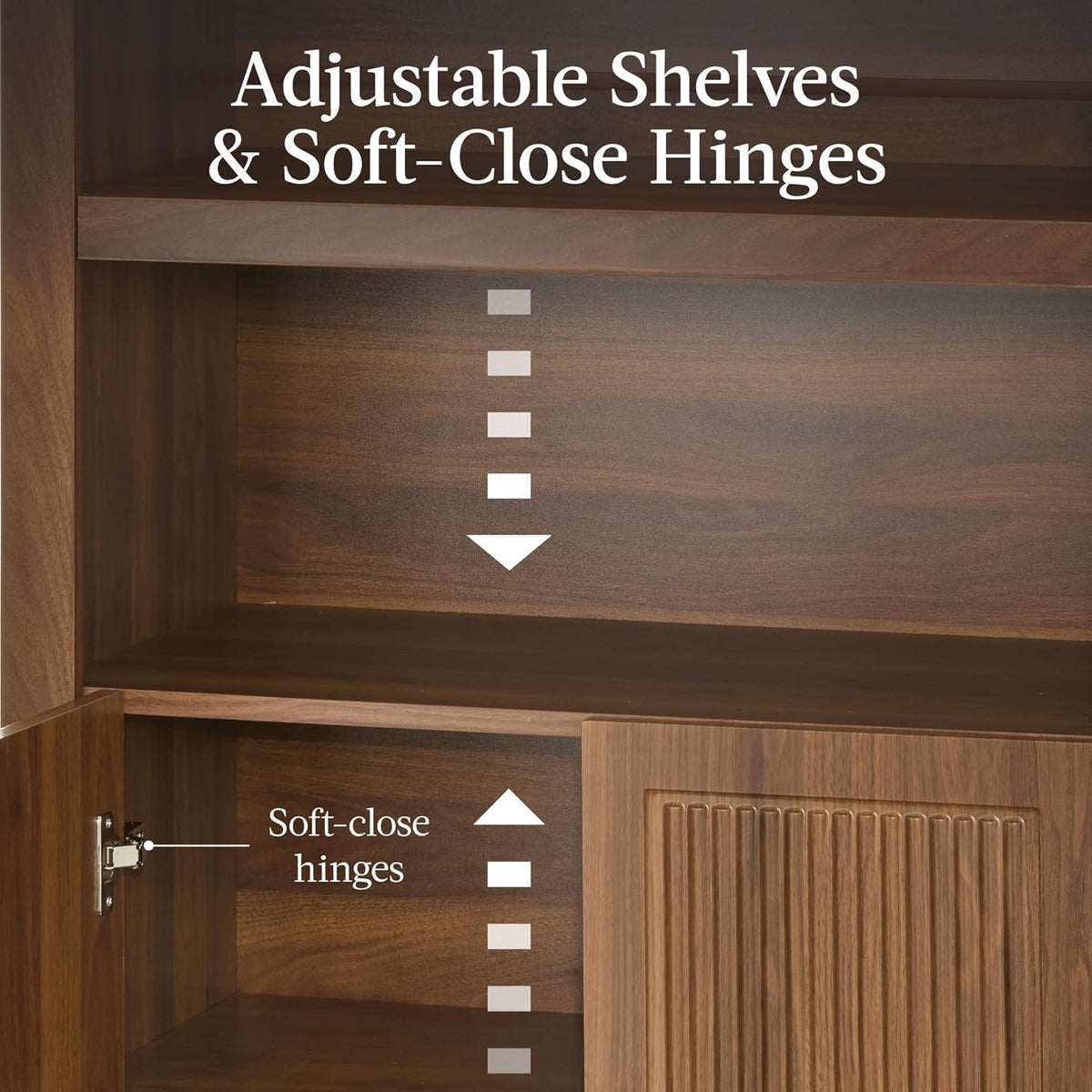 Best Choice Products 72" Tall Arched Pantry Cabinet w/Reeded Doors, 5-Tier Bookshelf, Armoire, Hutch, Bookcase, Storage Cabinet w/Adjustable Shelves, for Dining Room and Livingroom - Walnut