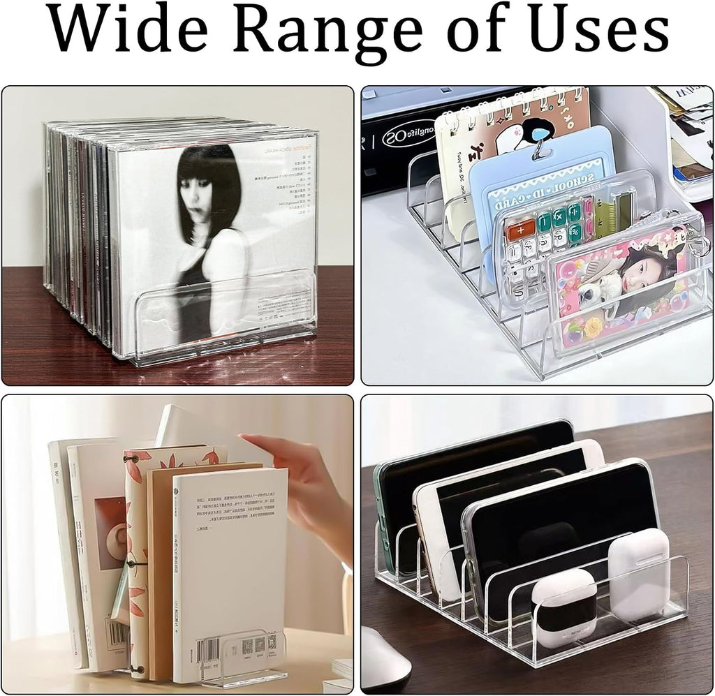 Philbinden 2 Pcs Clear Acrylic CD Holder, DVD/CD Display Rack & CD Storage Box & Vinyl Record Storage Stand Holds up to 14 Standard CD Cases for Media Shelf Storage and Organization