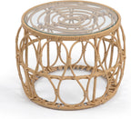 Furniture of America Ysar Boho Rattan Round Coffee Table Outdoor with 5mm Tempered Glass Top, All-Weather and Rust Resistant Patio Furniture