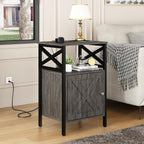 End Table Set of 2 with Charging Station, Side Table with Power Outlet & USB Ports, Nightstand with 2 Tiers Storage Space and Storage Cabinet, Sofa Side Tables for Bedroom, Living Room,Office, Grey