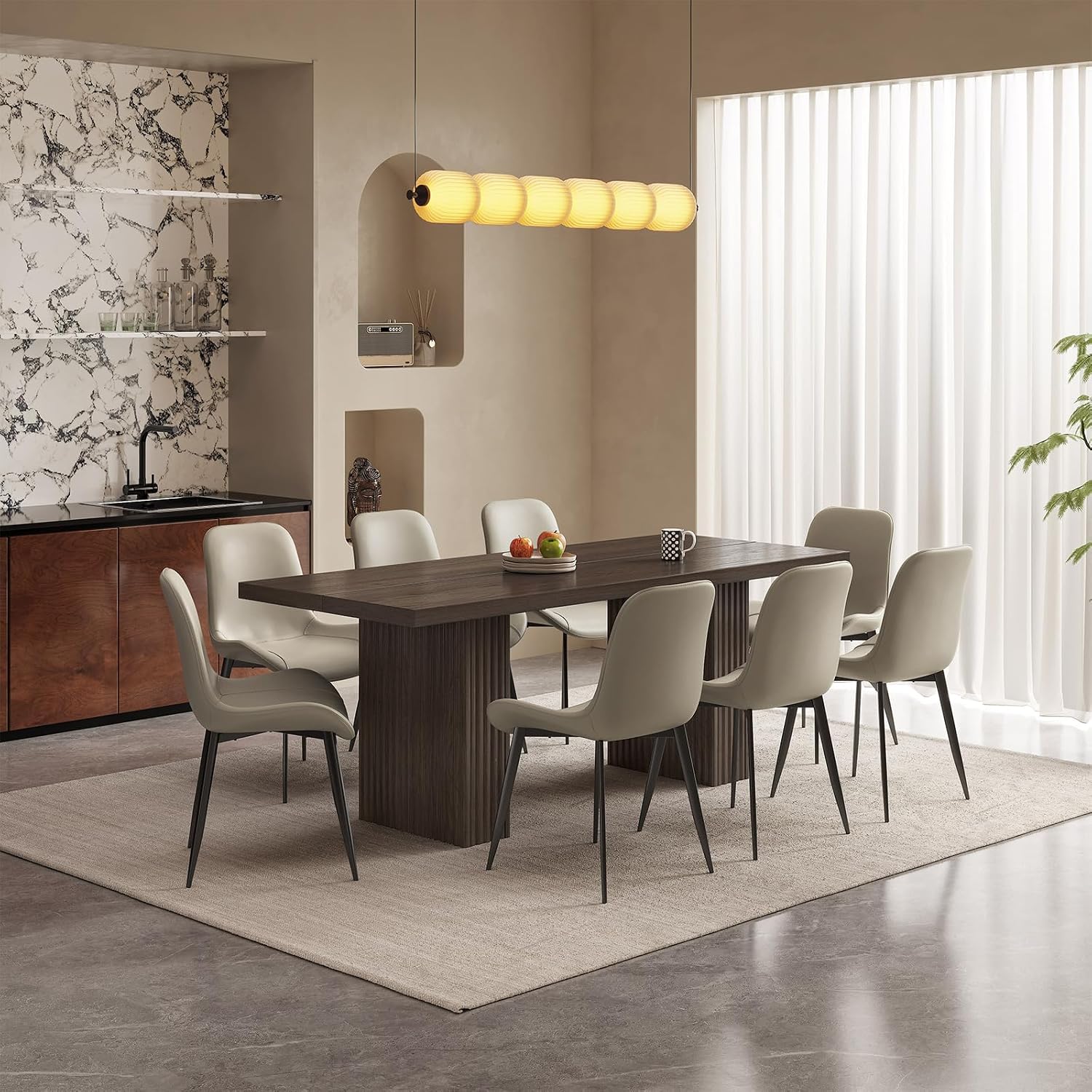 66.93" Rectangle Dining Table for 2-6, Farmhouse Kitchen Table with Sturdy Pedestal, Mid-Century Rectangular Dinner Table for Kitchen, Dining Room
