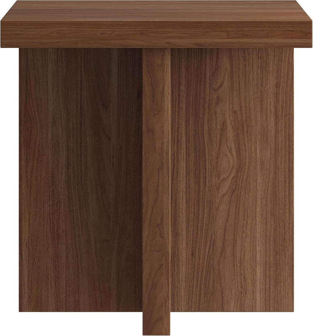 Henn&Hart 22" Scandinavian Wooden Square End Table, Side Table, Nightstand with X-Base for Living Room, Office, Family Room, or Bedroom, Medium Walnut