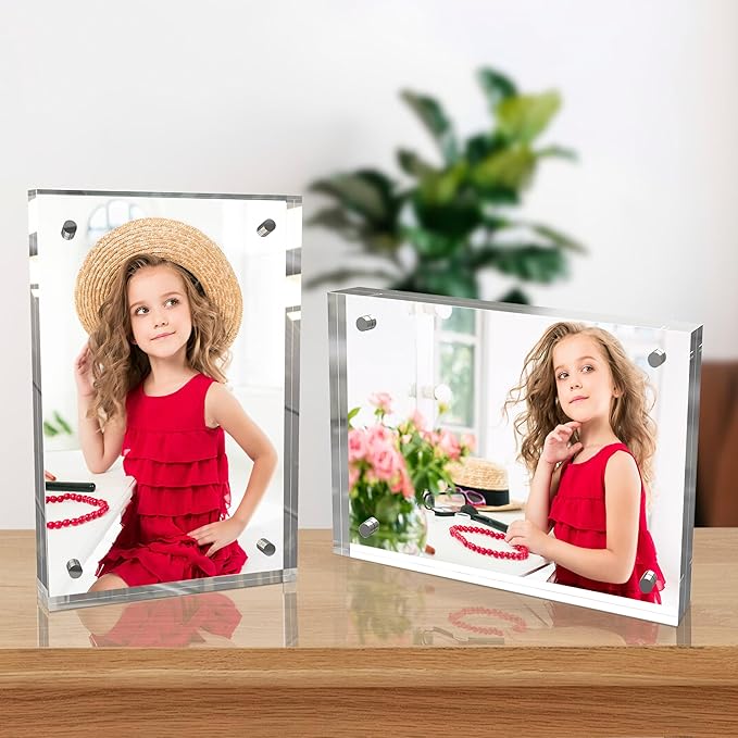 8x10 Inches Acrylic Picture Frames 3 Pack, Double Sided Magnetic Photo Frames,Free Standing on Desk or Table Clear Picture Frames