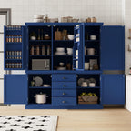 Merax 73''H Freestanding Wooden Kitchen Pantry Storage Cabinet, Organizers with 2 Upper & 2 Bottom Cabinets & 4 Drawers & 8 Adjustable Shelves, Anti-Tipping Device Cupboard for Dining Room, Blue