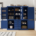 73" H Large Kitchen Pantry with Storage, Freestanding Wooden Cupboard with 4 Drawers,Cabinet Door Organizers and Adjustable Shelves for Kitchen, Dining Room, Blue
