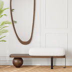 homary Entryway Bench, Modern Wooden Boucle Upholstered Bench with Abstract Metal Leg and Comfortable Lambswool Cushion for Entryway/Bedroom/Living Room - 47.2" W x 13.8" L x 16.5" H Walnut