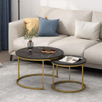Nesting Coffee Table Set of 2, Wooden Marble Top (Black+Gold) | Nesting Tables, Sturdy Metal Frame, 120 LBS Capacity, Fits for Living Room, Bedroom, Easy Assembly