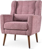 cinkehome Accent Arm Chairs for Living Room, Chenille Upholstered Mordern Armchair, Comfy Soft Padded Lounge Chair in Small Spaces, Bedroom, Pillow, Solid Wood Leg, Purple