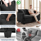 Loveseat Sofa Couch 2 Piece Set, Small Compact 50" Love Seat 27" Deep Cloud Sofa Set Washable Chenille Pillow Living Room Set for Apartment Office 50-Black-2+2