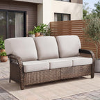 Belord Luxury Outdoor High Back Couch, All-Weather Wicker 3-Seater Sofa, Wicker Patio Furniture for Deck Porch Garden,Beige