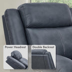 Watson & Whitely Oversized Genuine Leather Power Recliner Chairs for Big and Tall, Wall Hugger Recliner with Power Headrest & Charging Ports, Extra Large Reclining Chair for Living Room, Navy Blue