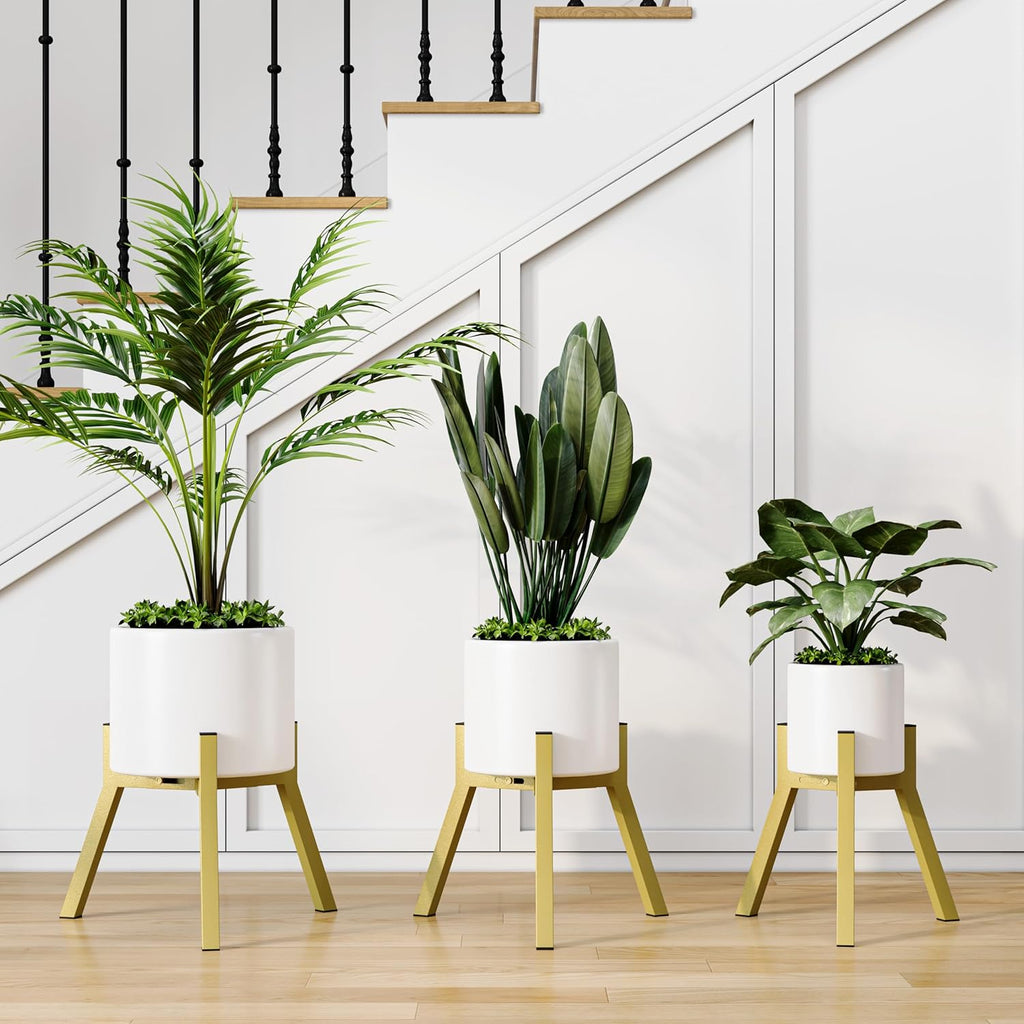 Adjustable Plant Stands Set of 2, Metal Modern Small Plant Holder, Heavy Duty Stable Flower Holder Stand Rack for 10-16 Inch Indoor Outdoor Corner Living Room Balcony Office Golden PS-007GY-2