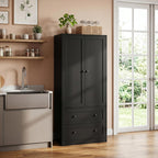 DIYART 64.2" Tall Black Kitchen Pantry, Storage Cabinet with Doors and Drawers, Freestanding Wooden Organizer for Kitchen, Dining Room