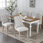 OVENTA Modern Tufted Upholstered Dining Chairs Set of 6, Beige Linen Dining Room Chair with Solid Wood Legs, Sillas de Comedor, Kitchen Chairs (Beige, Linen Set of 6)