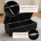 WUTUTUEE 50" Faux Leather Storage Ottoman Bench, End of Bed Upholstered Rectangle Storage Ottoman Tufted Living Room Bedroom Bench with Safety Hinge, Solid Wood Legs, Loads 500 lb(Black)