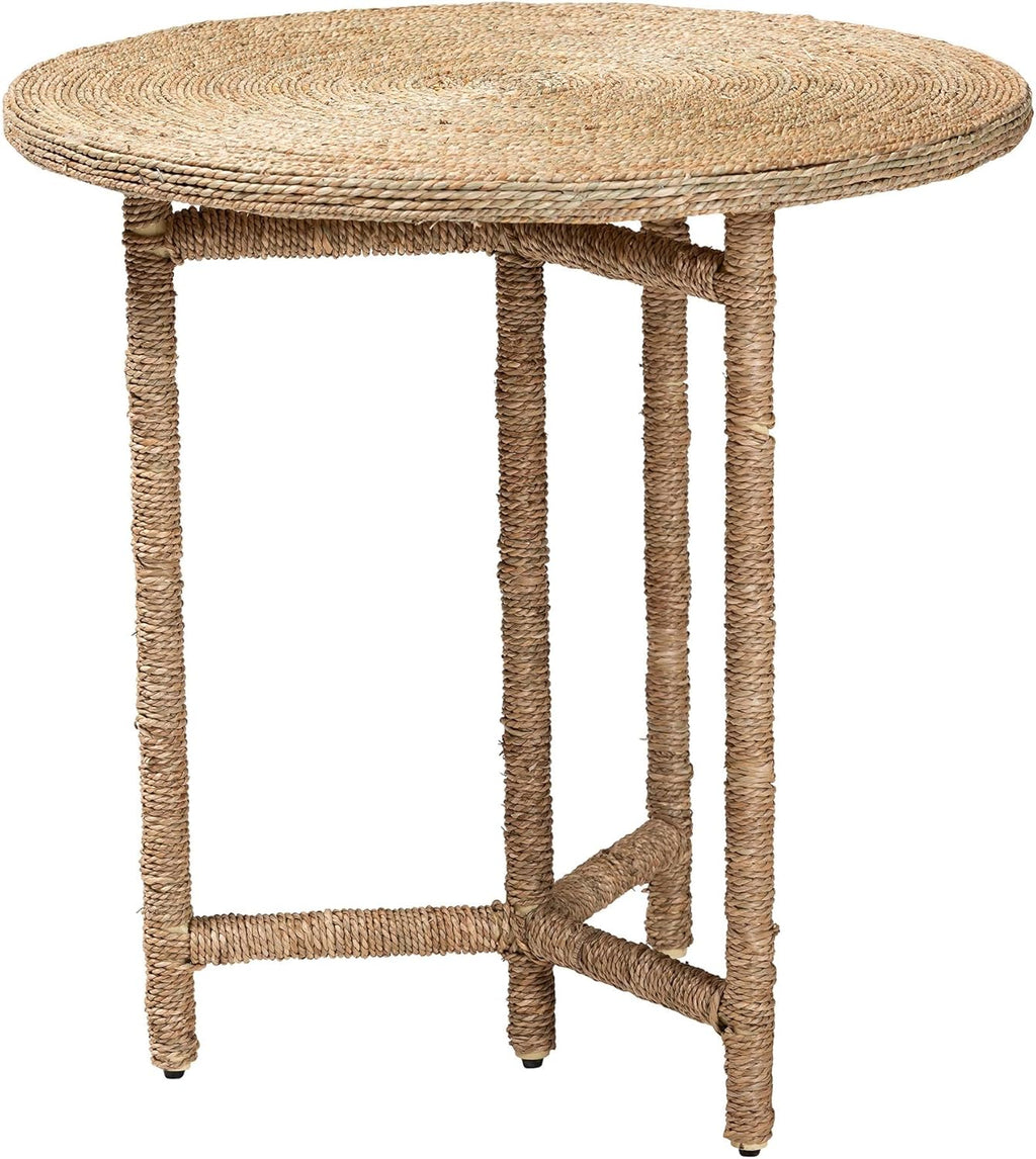 bali & pari Fumito Handwoven Seagrass End Table - Round Boho Side Table with Wrapped Frame, Handmade Coastal Décor for Living Room or Sun Room