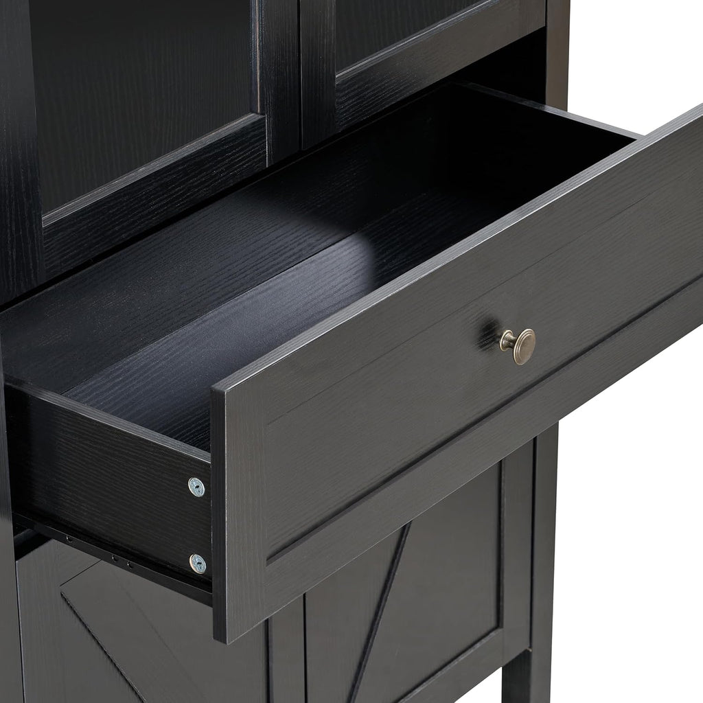 JIJIWANG Dome Kitchen Pantry Storage Cabinet with Doors & Adjustable Shelves,Farmhouse Large Sideboard Buffet with Drawer for Kitchen Living Room,Black
