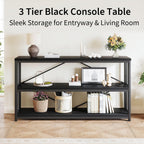 LVB Black Console Table, Modern Entryway Table, Black Oak, 55 in | Industrial Sofa Tables Behind Couch for Hallway Living Room, Farmhouse Wooden Metal Tables with 3-Tier Storage Shelves