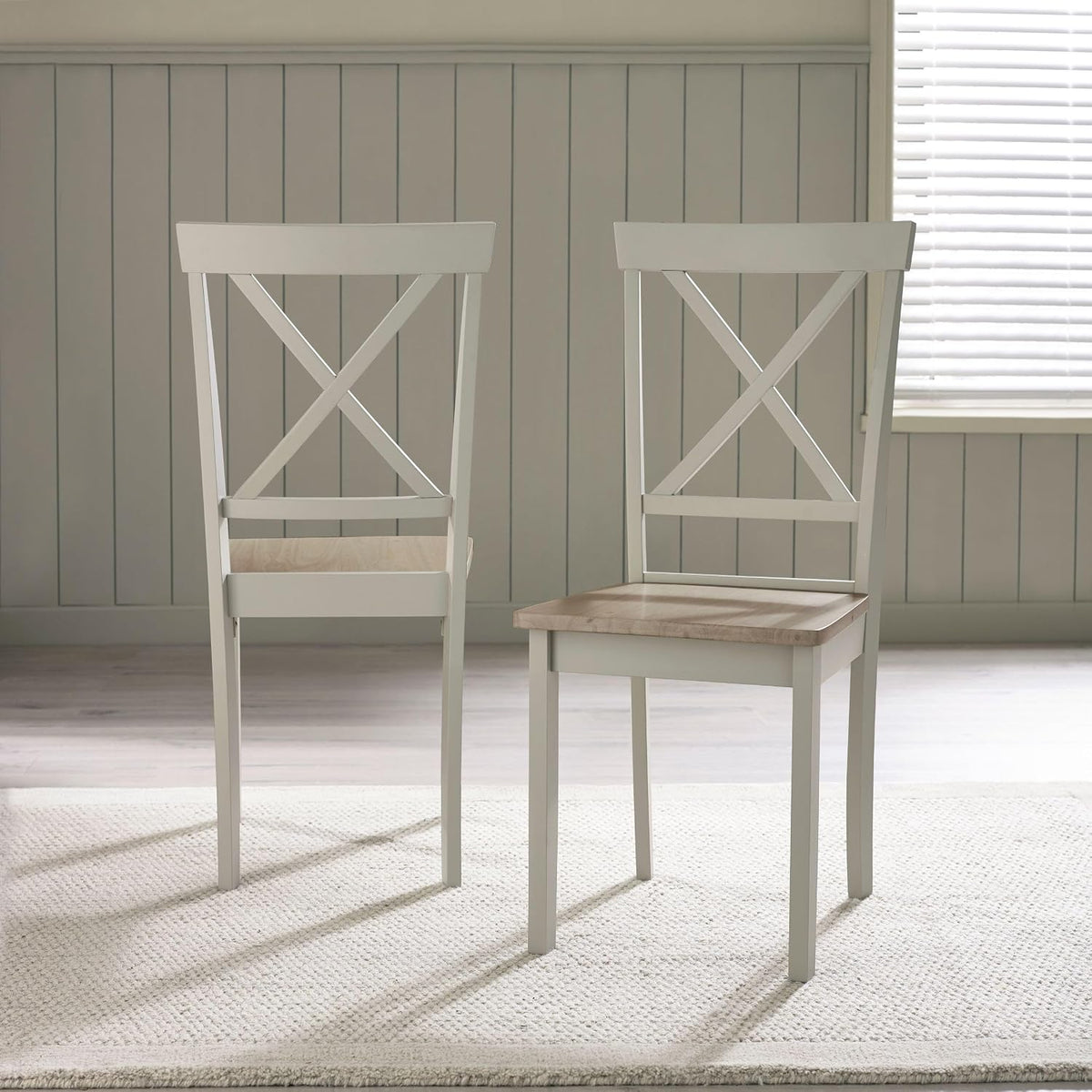 Furniturebox Padstow Round Light Grey Extendable Dining Table with 6 Millford Cross Back Chairs – Solid Wood Farmhouse Kitchen Set – Seats 4–6 – Limewash Finish